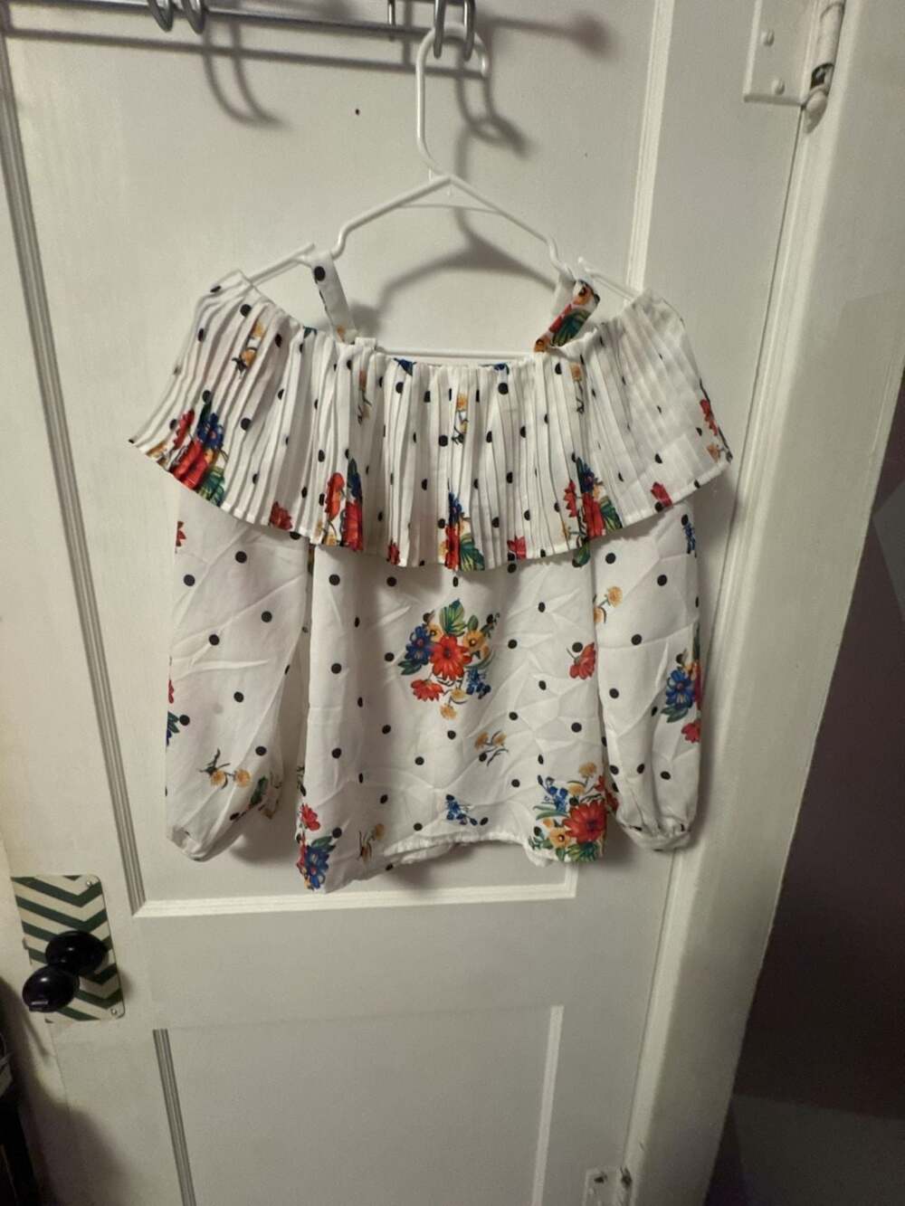 CBR Off The Shoulder Floral Print Polka Dot Blouse Size M